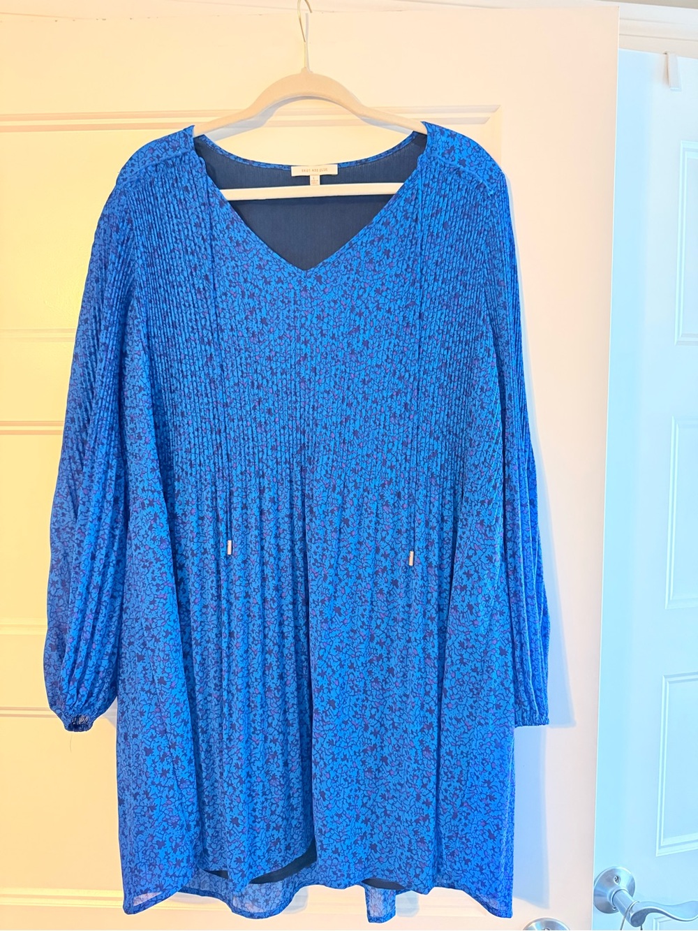 Pleated Long Sleeve Skies Are Blue Babydoll Swing Dress Size Large